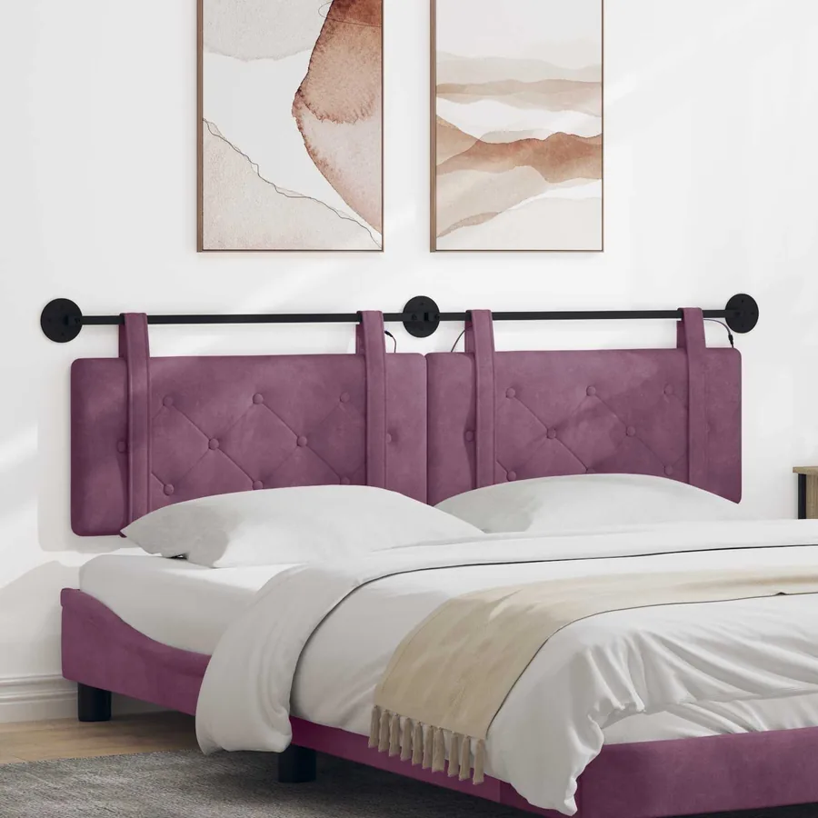 Tête de lit suspendue Avec lumière LED Pourpre Velours