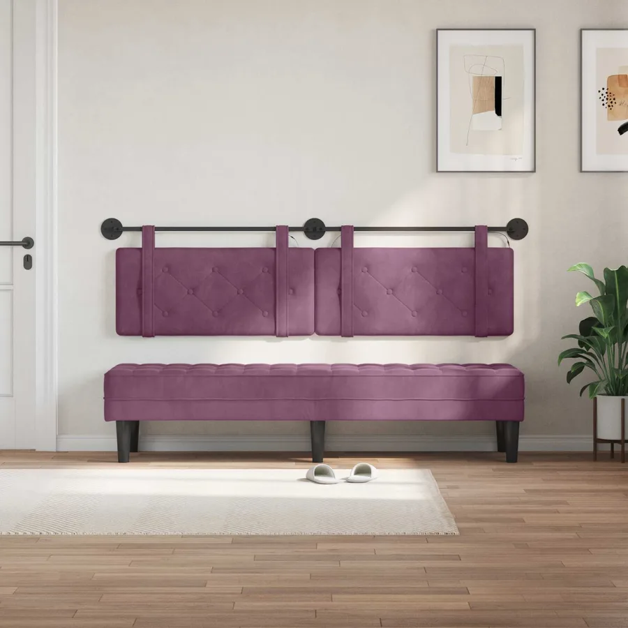 Tête de lit suspendue Avec lumière LED Pourpre Velours - 3