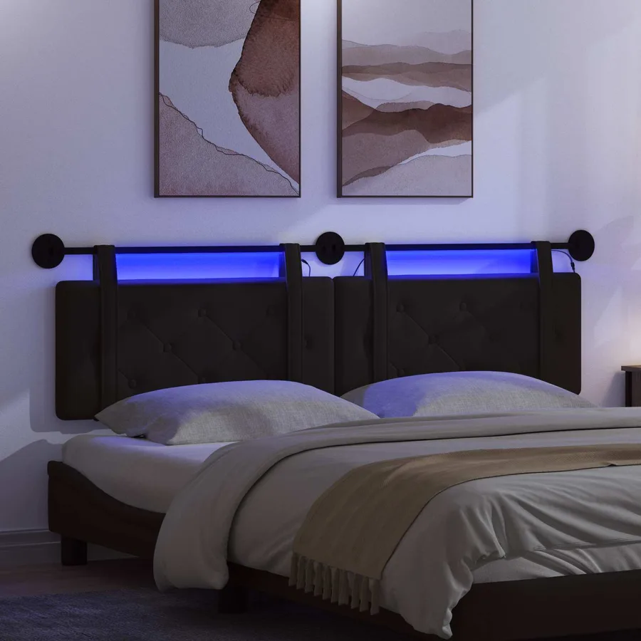 Tête de lit suspendue Avec lumière LED Noir Simili cuir - 5