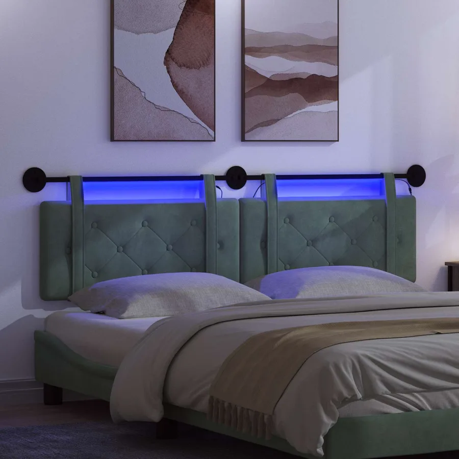 Tête de lit suspendue Avec lumière LED Vert Mer Velours - 5