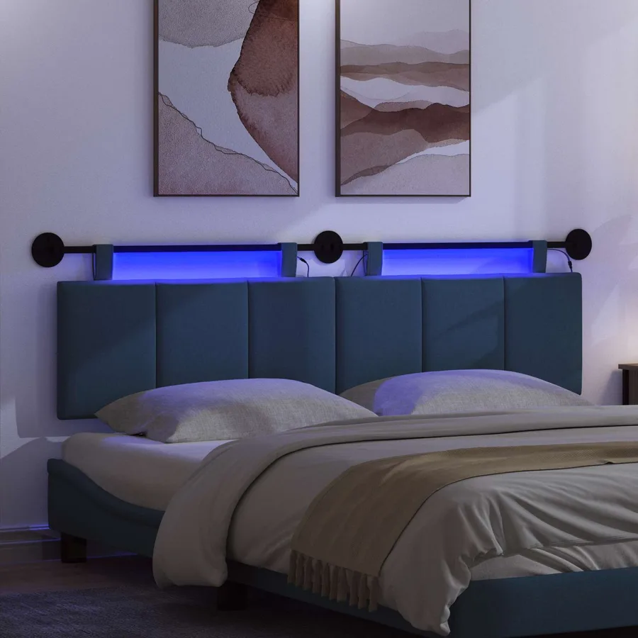 Tête de lit suspendue Avec lumière LED Bleu Tissu - 5