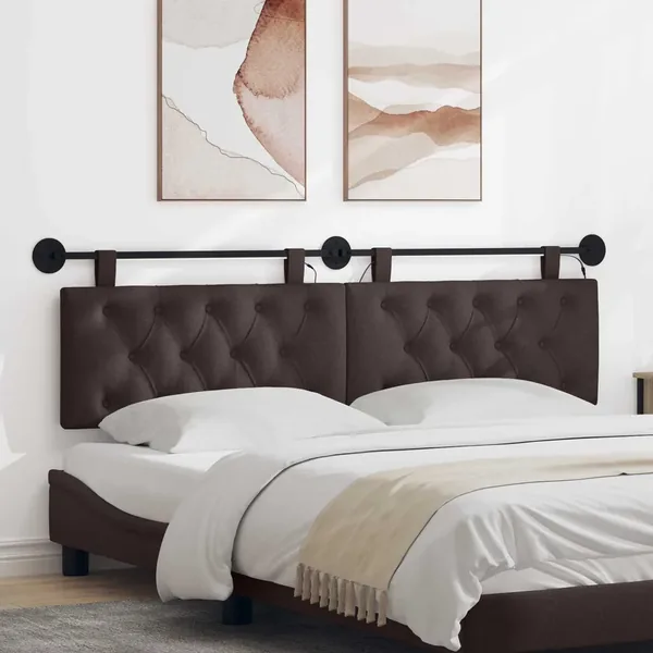 Tête de lit suspendue Avec lumière LED Marron foncé Tissu