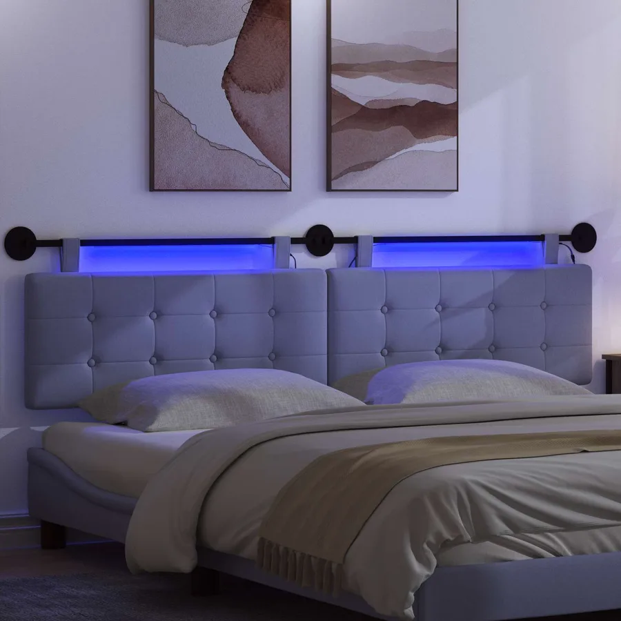 Tête de lit suspendue Avec lumière LED Bleu denim Tissu - 5
