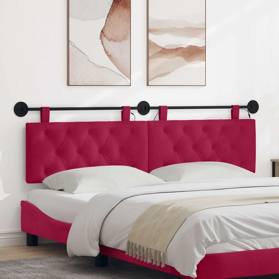Tête de lit suspendue Avec lumière LED Bordeaux Velours