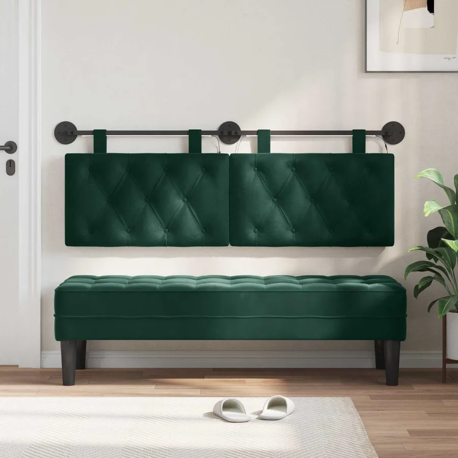 Tête de lit suspendue Avec lumière LED Vert foncé Velours - 3
