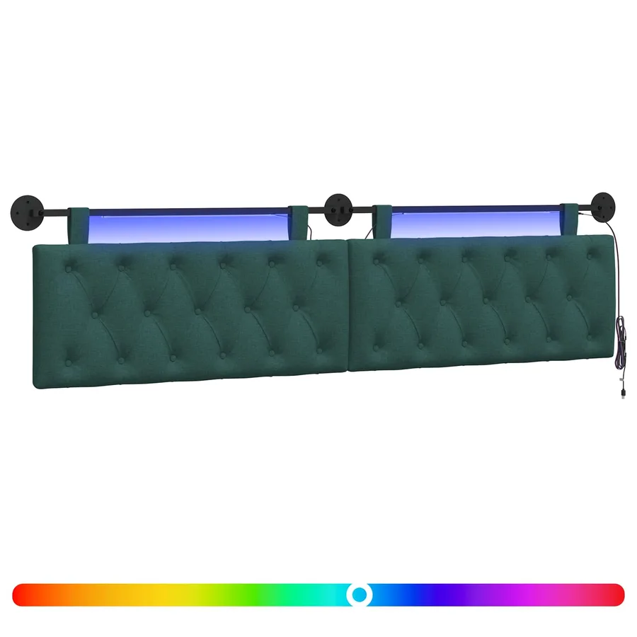 Tête de lit suspendue Avec lumière LED Vert foncé Tissu - 2