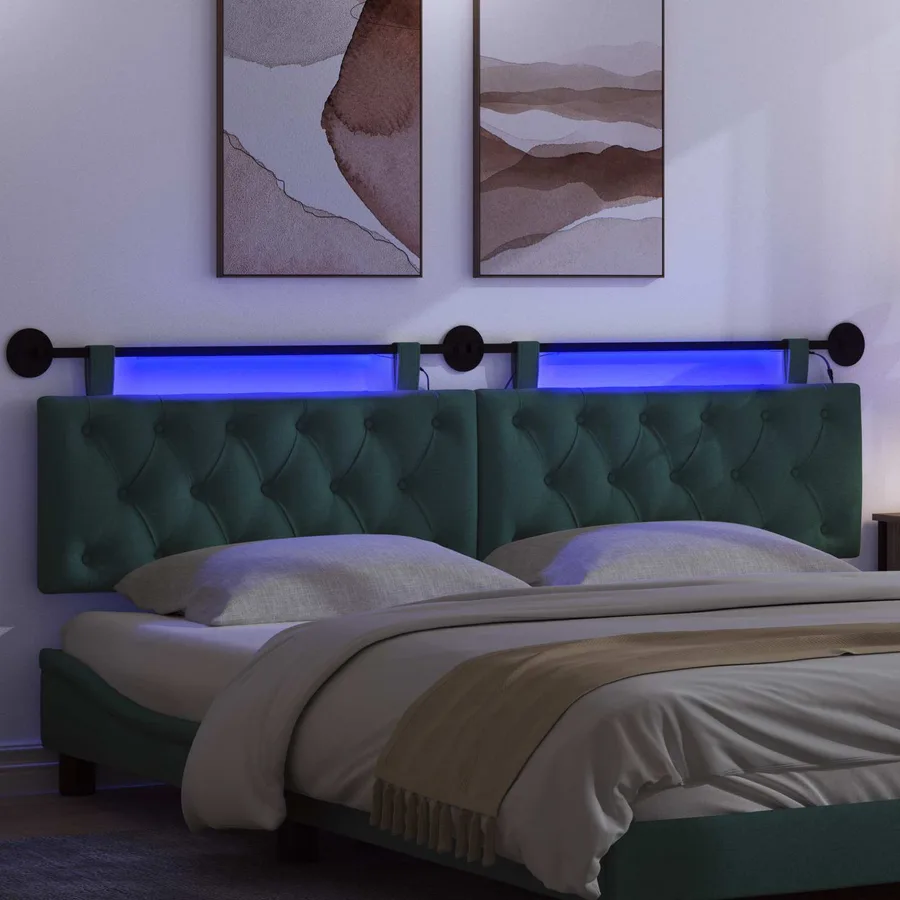 Tête de lit suspendue Avec lumière LED Vert foncé Tissu - 5