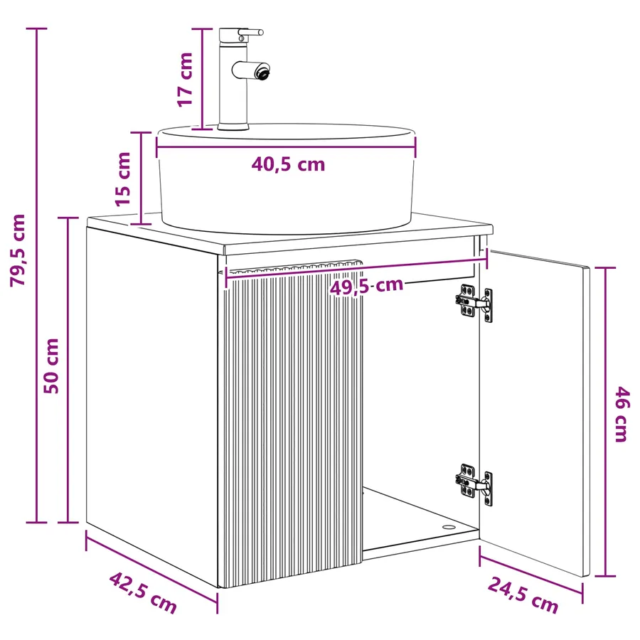 Vanité de lavabo mural Chêne artisanal 49,5 x 44,5 x 65 cm - 9