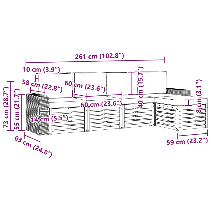 Ensemble de canapés d'extérieur 5 pcs Naturel et Anthracite - 6