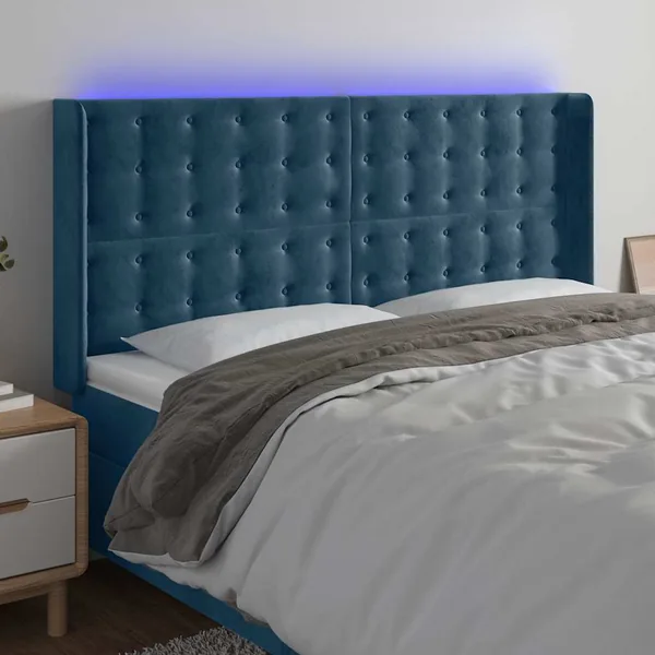 Tête de lit à LED Bleu foncé 163x16x118/128 cm Velours