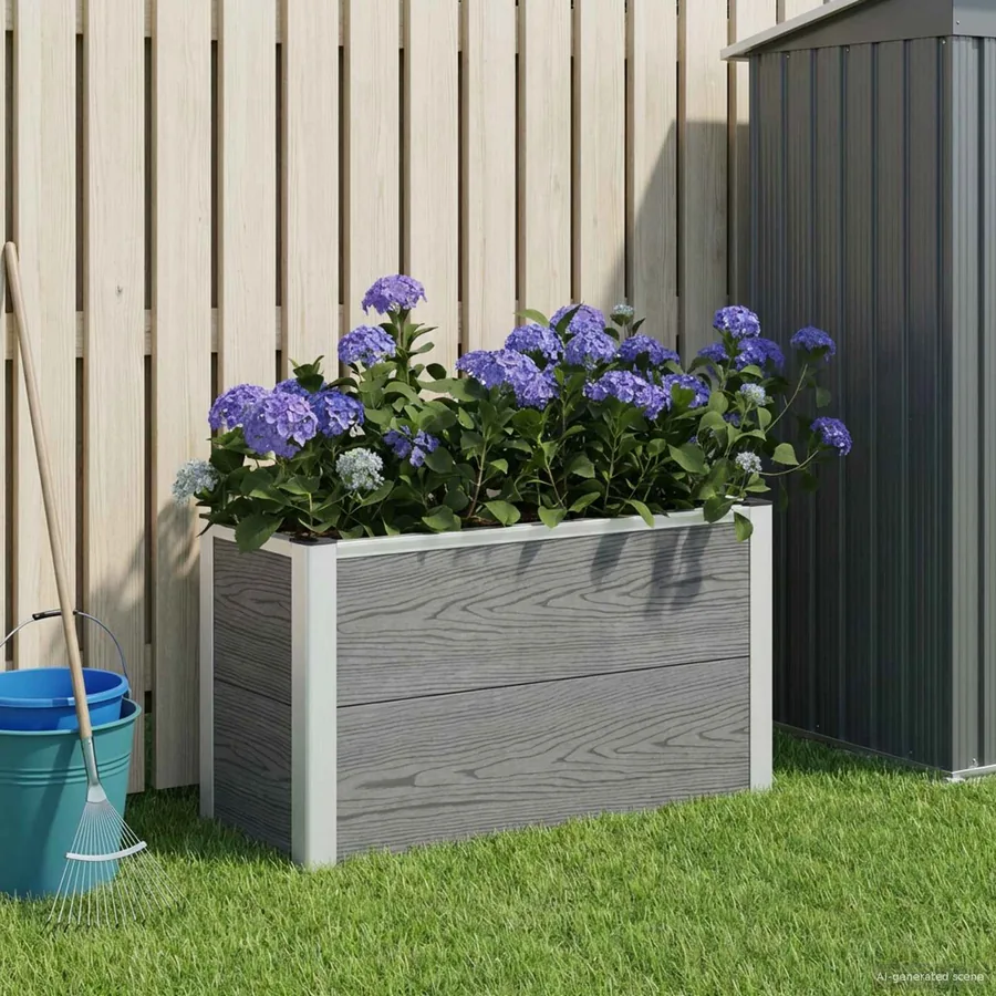 Jardinière surélevée Gris 75 x 30 x 42 cm WPC et Aluminium