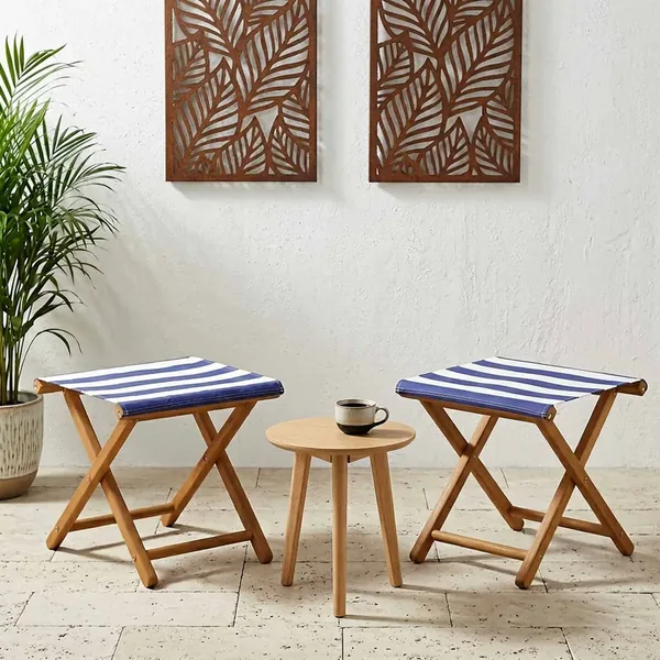 Chaise Longue 2 pcs Bois d'eucalyptus massif Bleu et Blanc