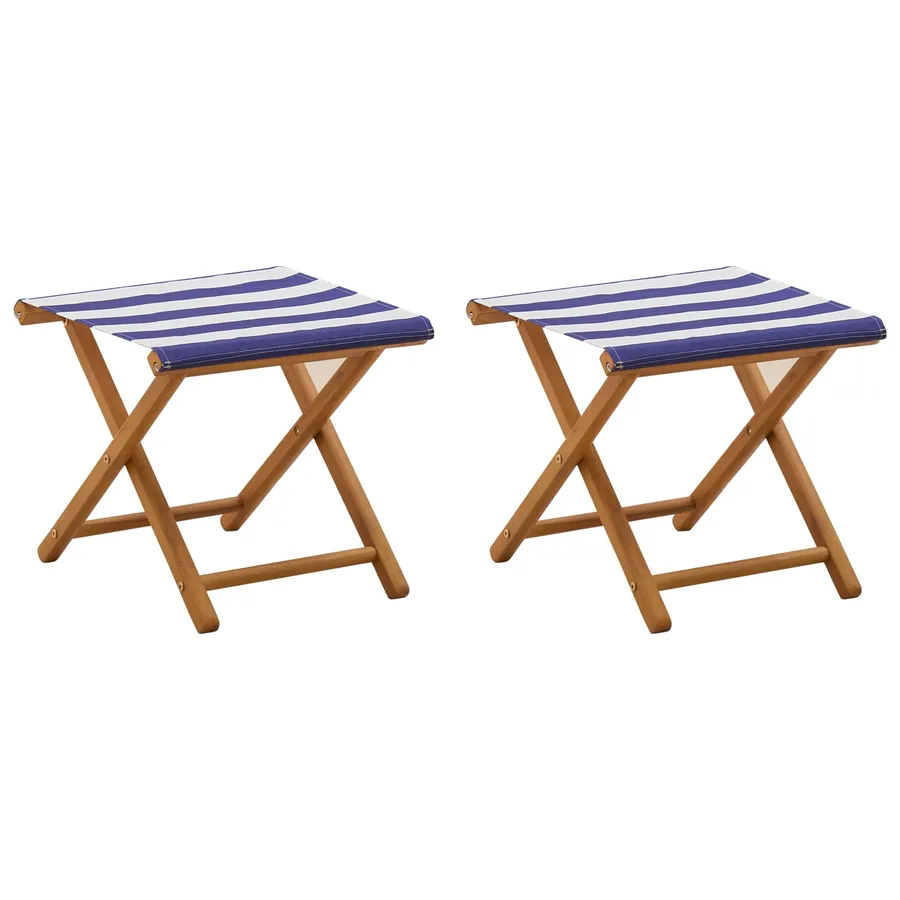 Chaise Longue 2 pcs Bois d'eucalyptus massif Bleu et Blanc - 2