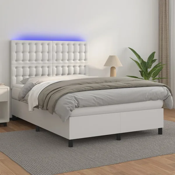 Sommier à lattes de lit avec matelas et LED Blanc 140x200 cm