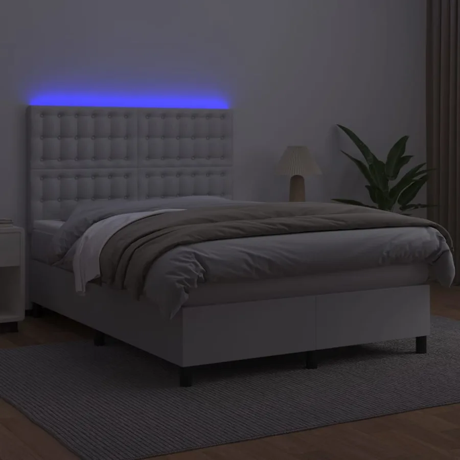 Sommier à lattes de lit avec matelas et LED Blanc 140x200 cm - 4