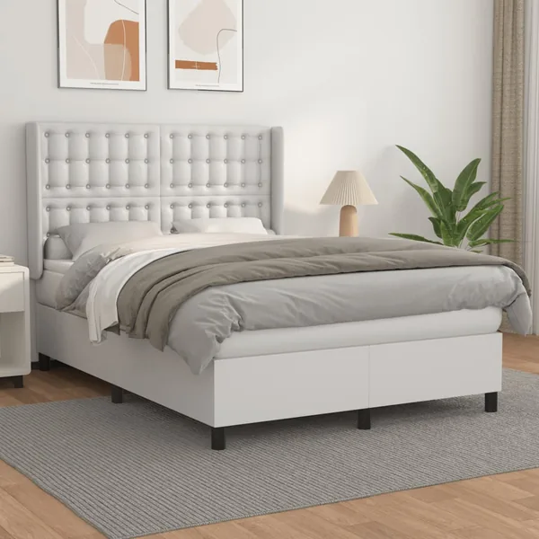 Sommier à lattes de lit avec matelas Blanc 140x200cm Similicuir