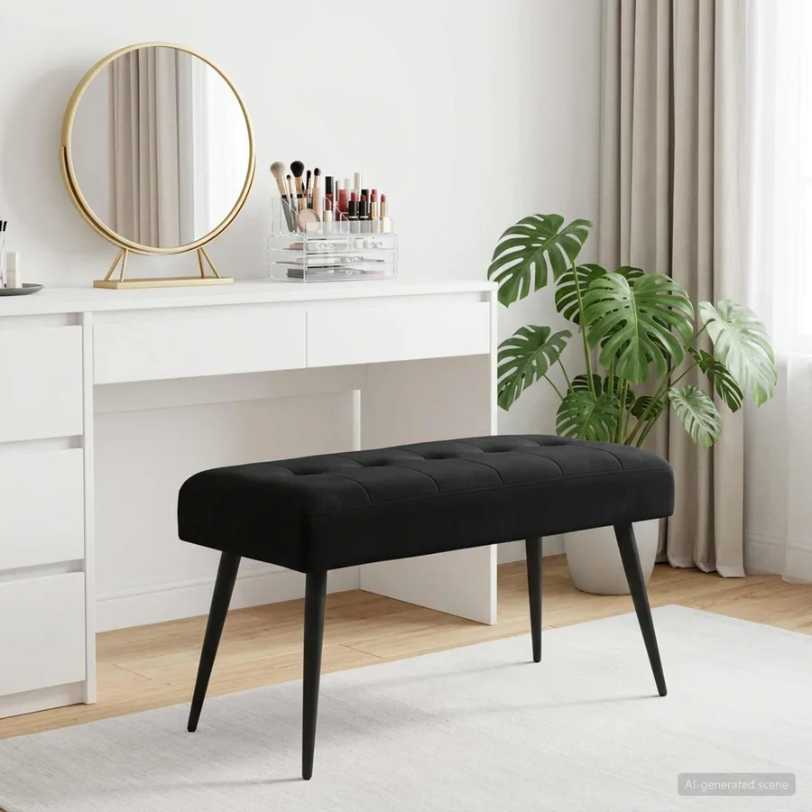 Banc avec capitonnage bouton Noir 80 x 40 x 46 cm Velours - 3