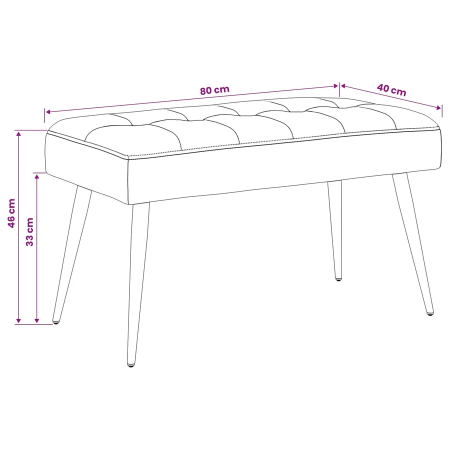 Banc avec capitonnage bouton Noir 80 x 40 x 46 cm Velours - 9