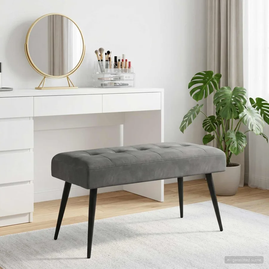 Banc avec capitonnage bouton Gris foncé 80 x 40 x 46 cm Velours - 4