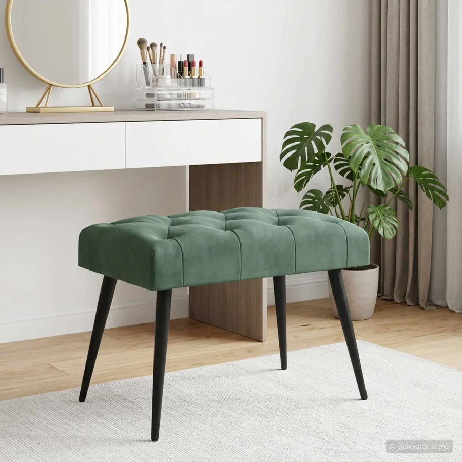 Banc avec capitonnage bouton Vert Mer 60 x 40 x 45 cm Velours