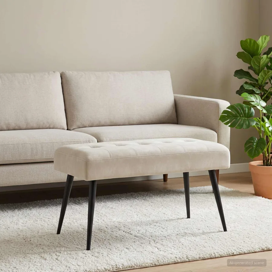 Banc avec capitonnage bouton Crème 80 x 40 x 46 cm Velours