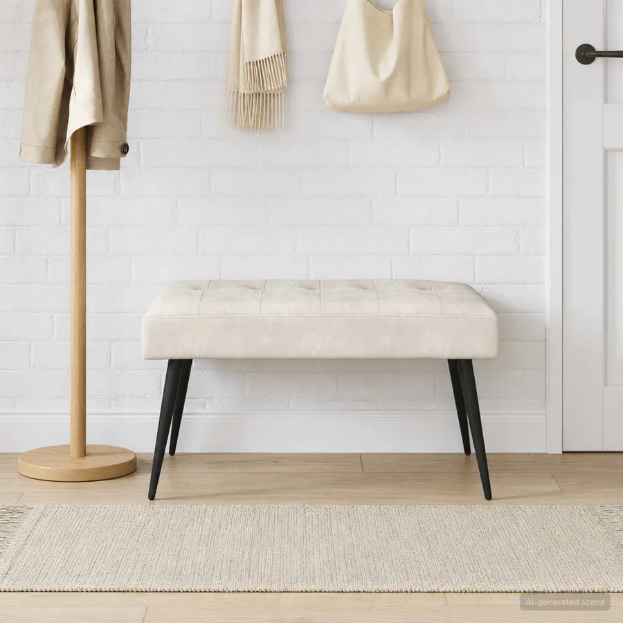 Banc avec capitonnage bouton Crème 80 x 40 x 46 cm Velours - 3