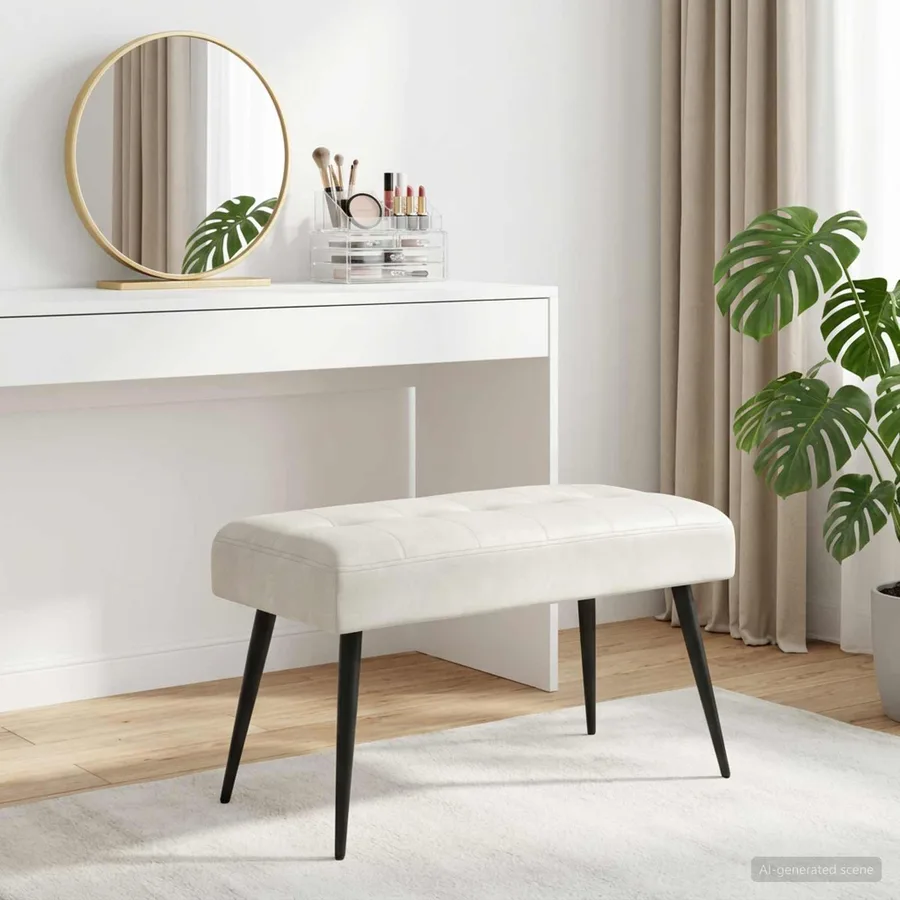 Banc avec capitonnage bouton Crème 80 x 40 x 46 cm Velours - 4