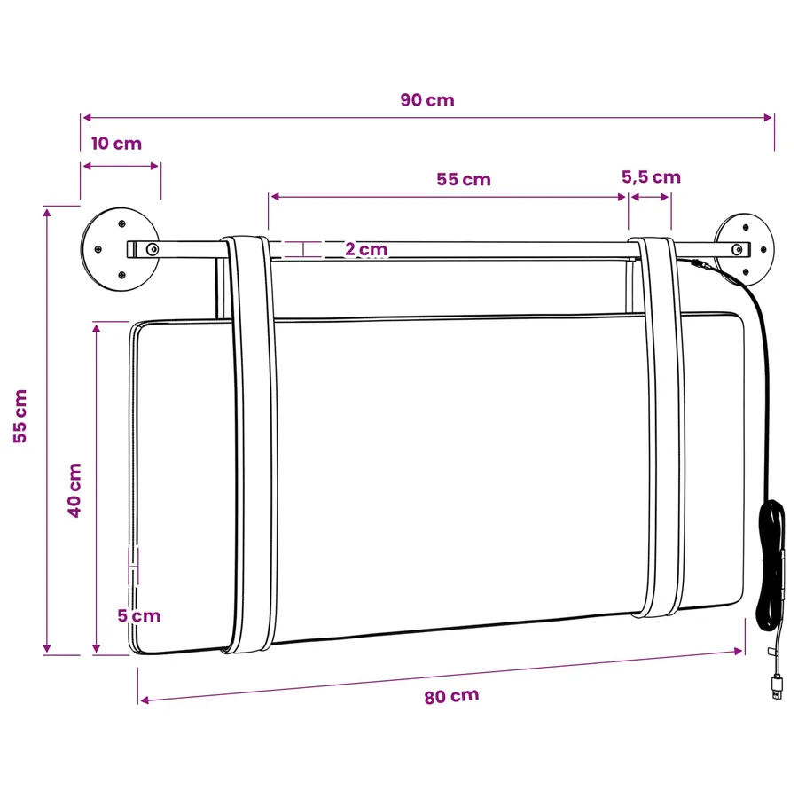 Tête de lit suspendue Gris nuage Tissu - 13