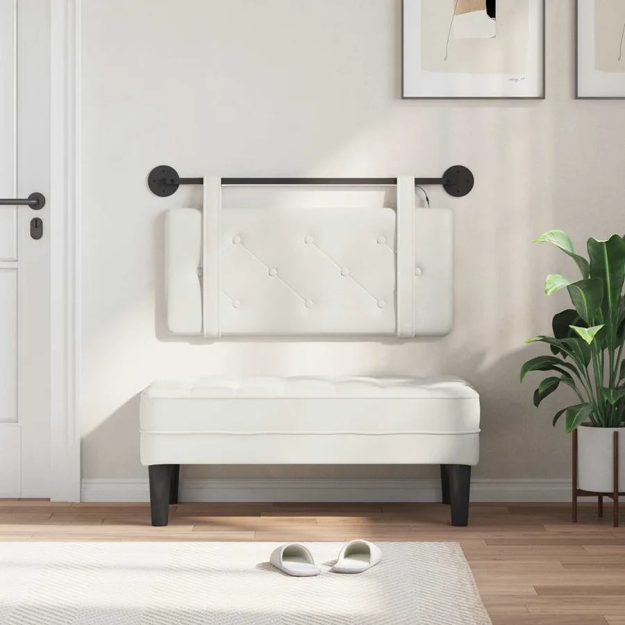 Tête de lit suspendue Avec lumière LED Blanc Simili cuir - 3