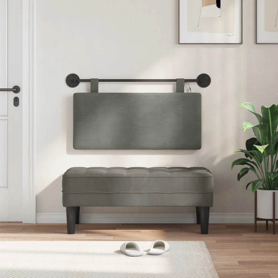 Tête de lit suspendue Gris clair Tissu en velours côtelé - 3