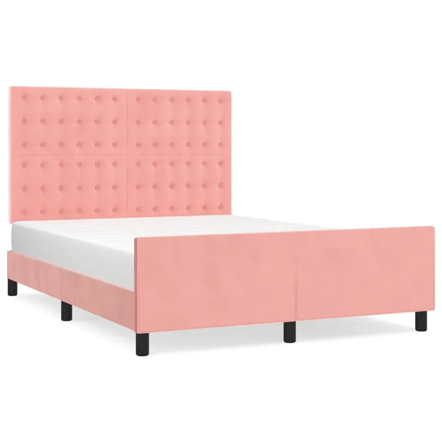 Cadre de lit sans matelas rose 140x190 cm velours - 2