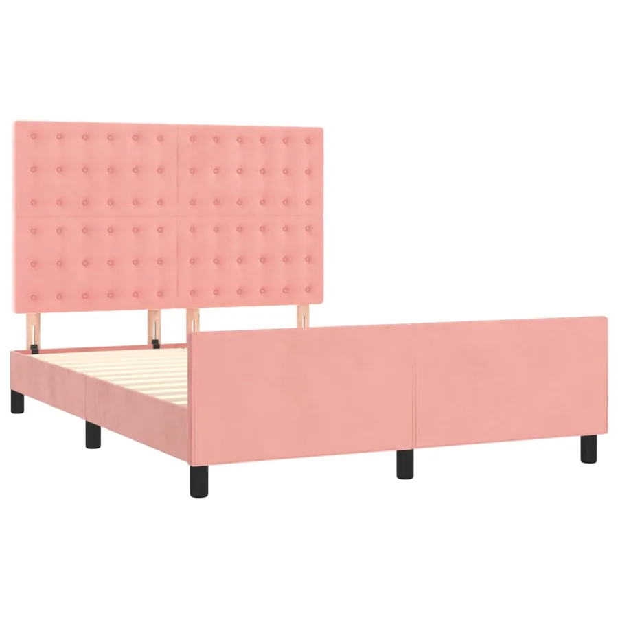 Cadre de lit sans matelas rose 140x190 cm velours - 4