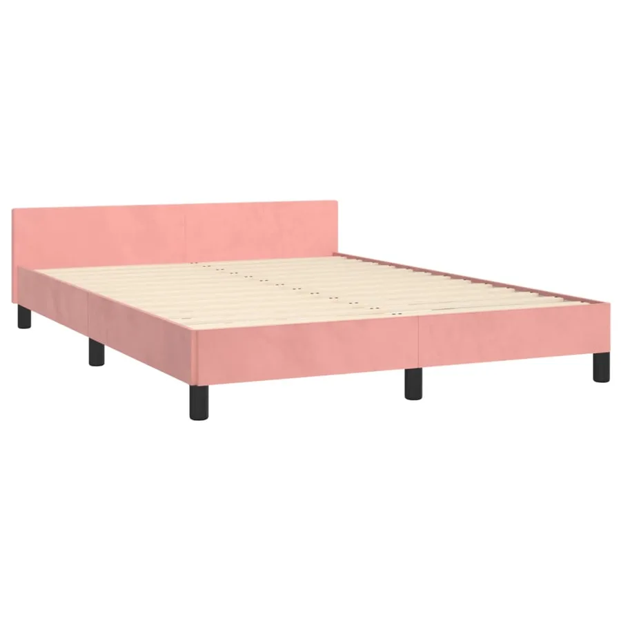 Cadre de lit sans matelas rose 140x190 cm velours - 5