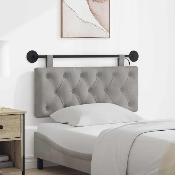 Tête de lit suspendue Avec lumière LED Gris clair Velours
