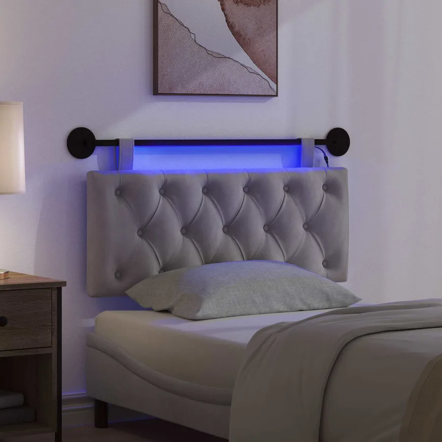 Tête de lit suspendue Avec lumière LED Gris clair Velours - 5