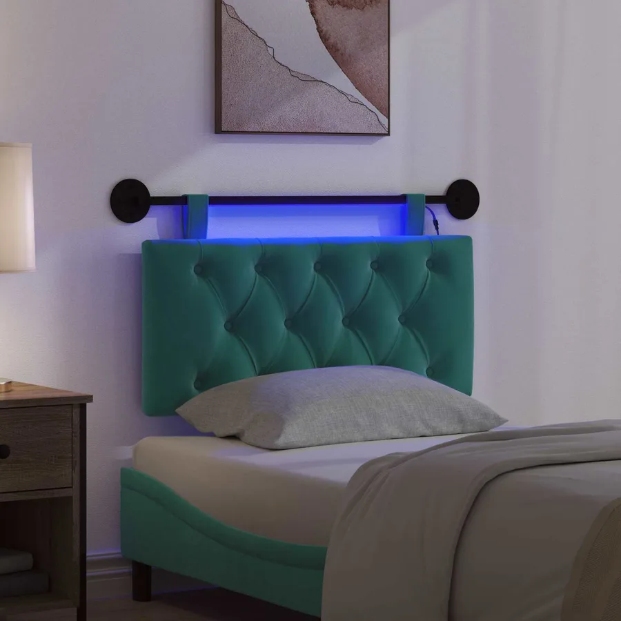 Tête de lit suspendue Avec lumière LED Turquoise Velours - 5