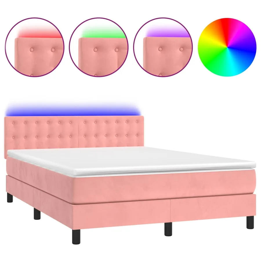 Sommier à lattes de lit avec matelas et LED Rose 140x200 cm - 2