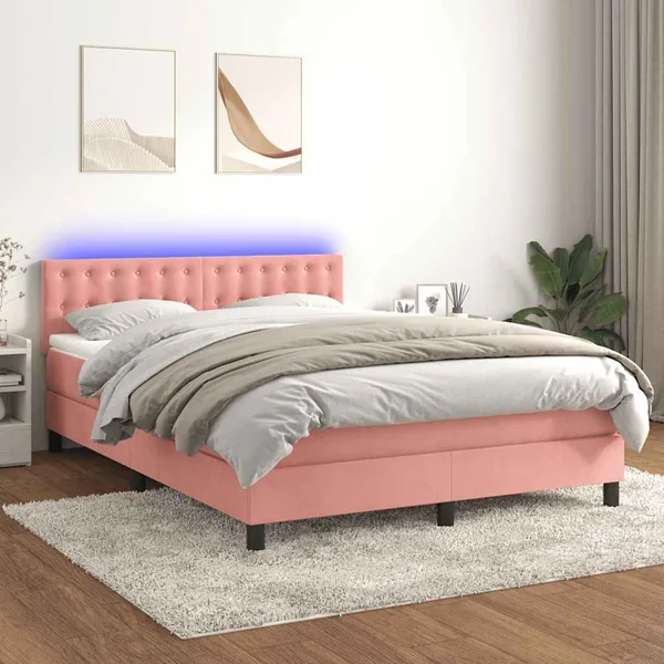 Sommier à lattes de lit avec matelas et LED Rose 140x190 cm