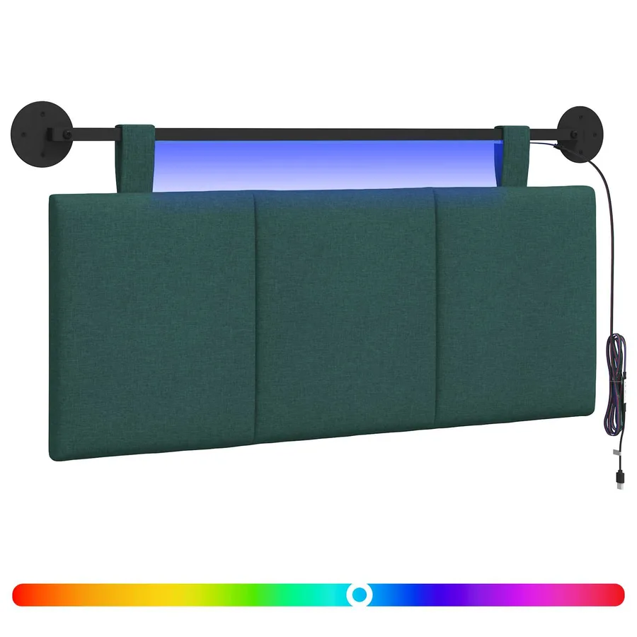 Tête de lit suspendue Avec lumière LED Vert foncé Tissu - 2