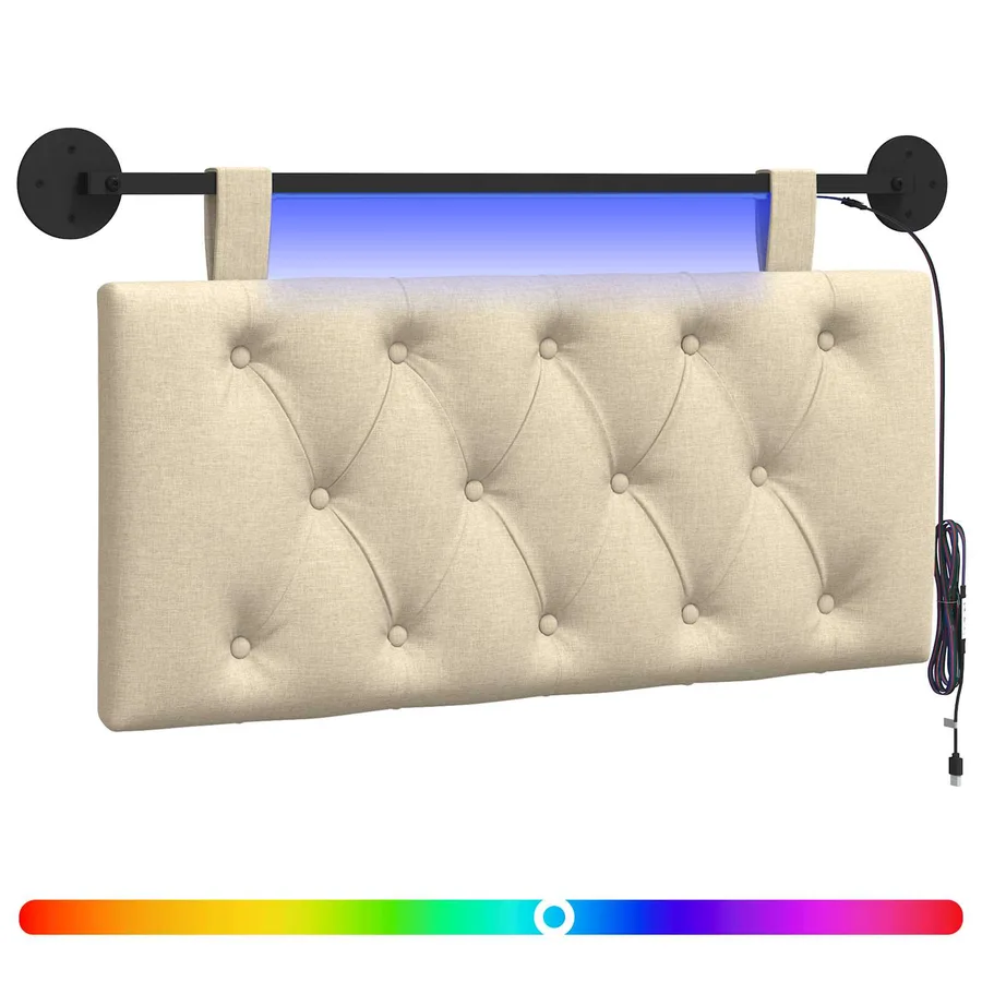 Tête de lit suspendue Avec lumière LED Crème Tissu - 2