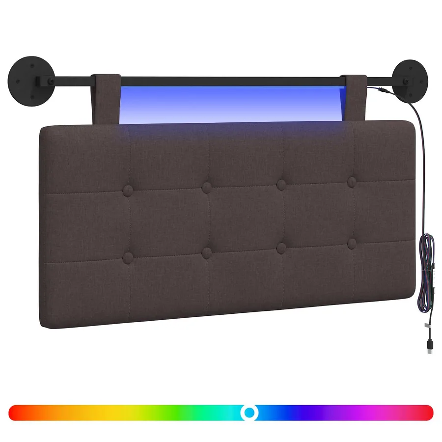 Tête de lit suspendue Avec lumière LED Marron foncé Tissu - 2