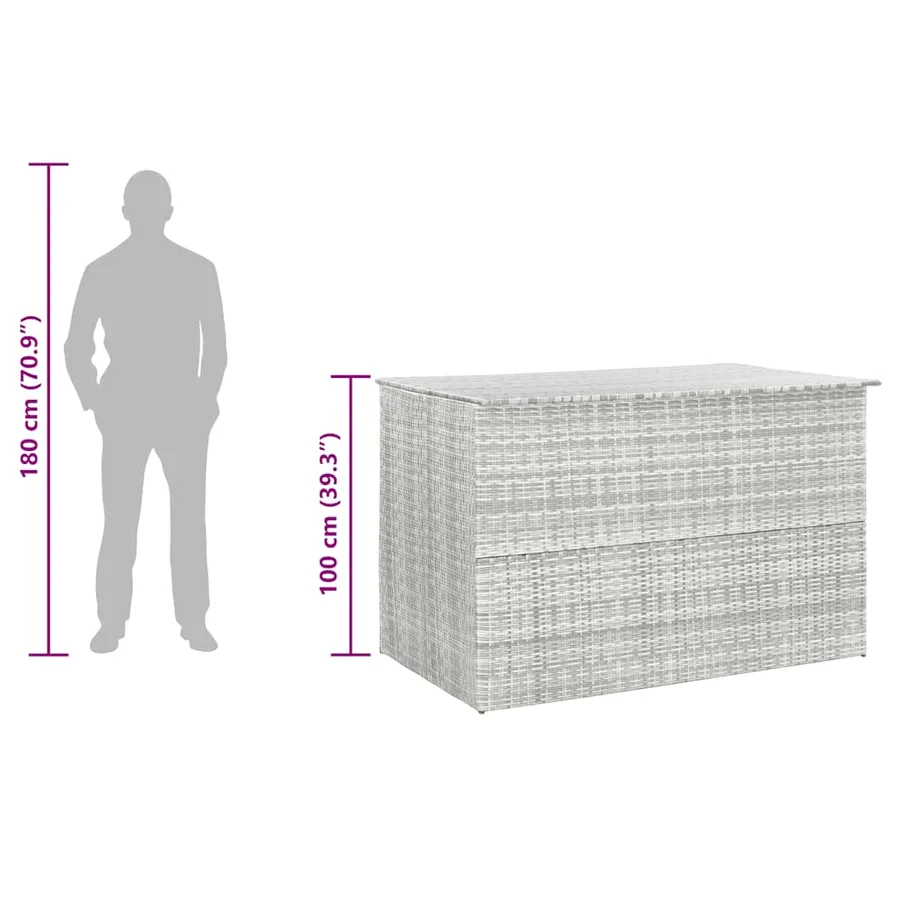 Boîte de rangement de jardin gris clair 150x100x100 cm rotin - 10