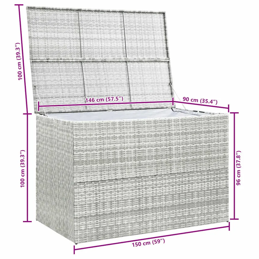 Boîte de rangement de jardin gris clair 150x100x100 cm rotin - 9