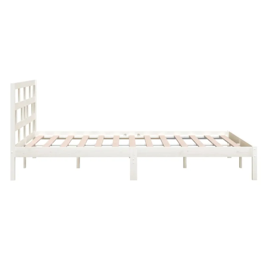 Cadre de lit sans matelas blanc bois de pin massif - 5