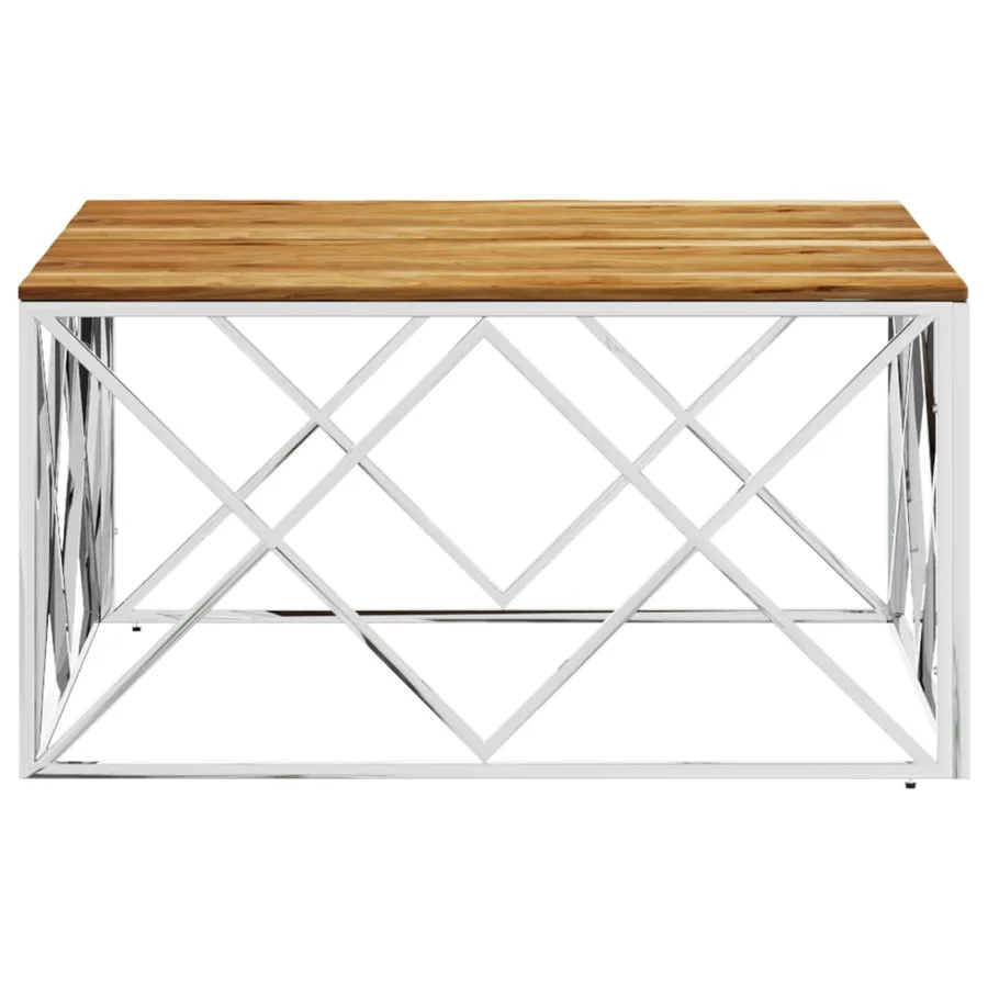 Table basse argenté acier inoxydable et bois massif d'acacia - 3