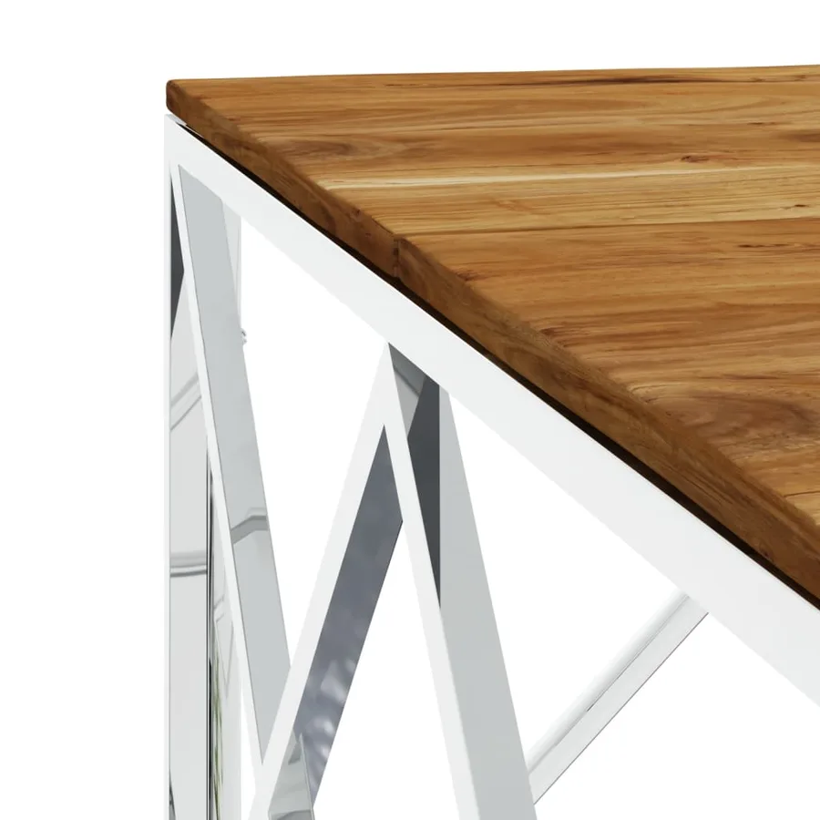 Table basse argenté acier inoxydable et bois massif d'acacia - 5