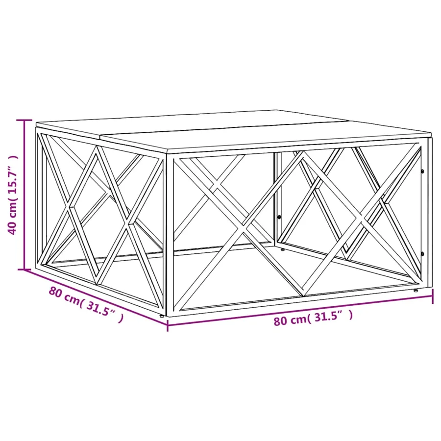 Table basse argenté acier inoxydable et bois massif d'acacia - 6
