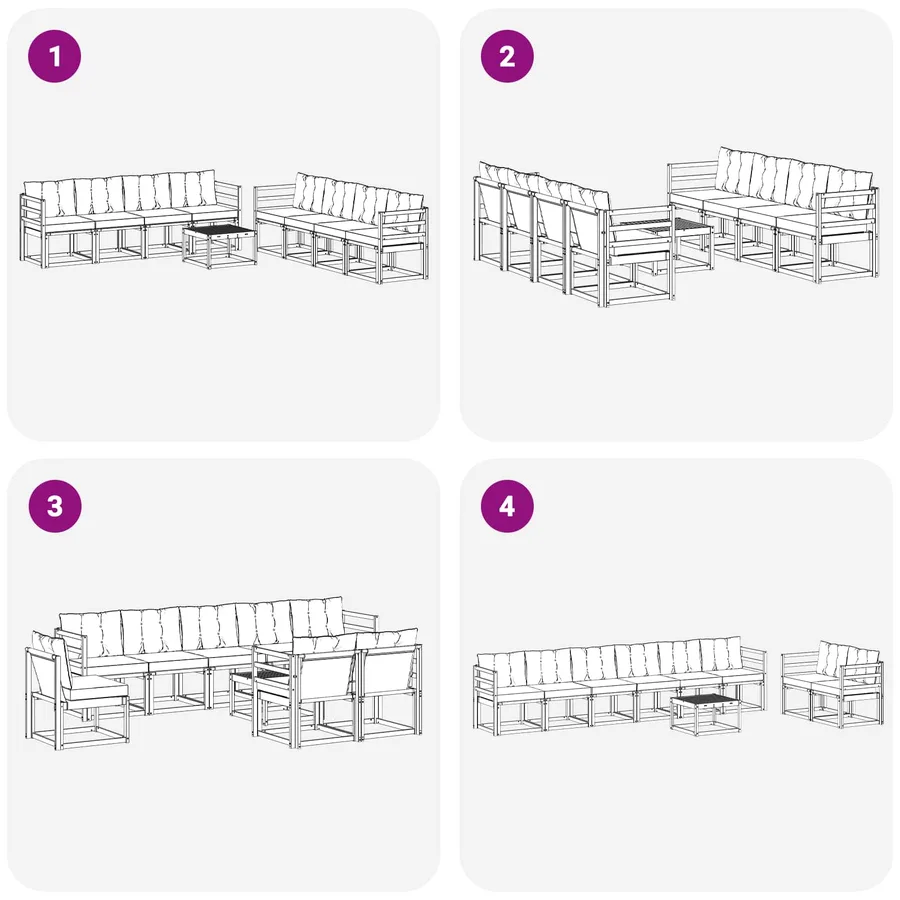 Ensemble de canapés d'extérieur 9 pcs Blanc et gris clair - 7