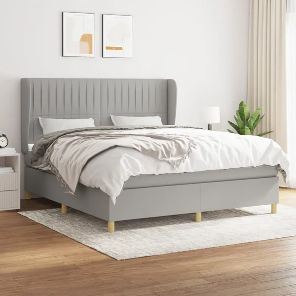 Sommier à lattes de lit avec matelas Gris clair 180x200cm Tissu