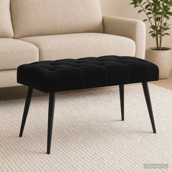 Banc avec capitonnage bouton Noir 80 x 40 x 46 cm Velours